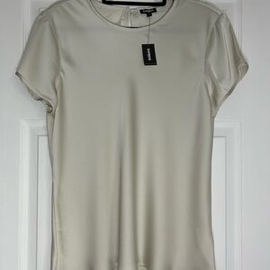 Express Cream Satin Short Sleeve Blouse